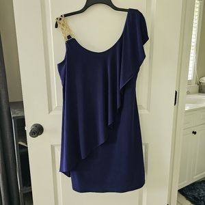 Betsy & Adam Women's Navy Blue Dress w/ Gold Embelished Shoulder Strap | Size 12